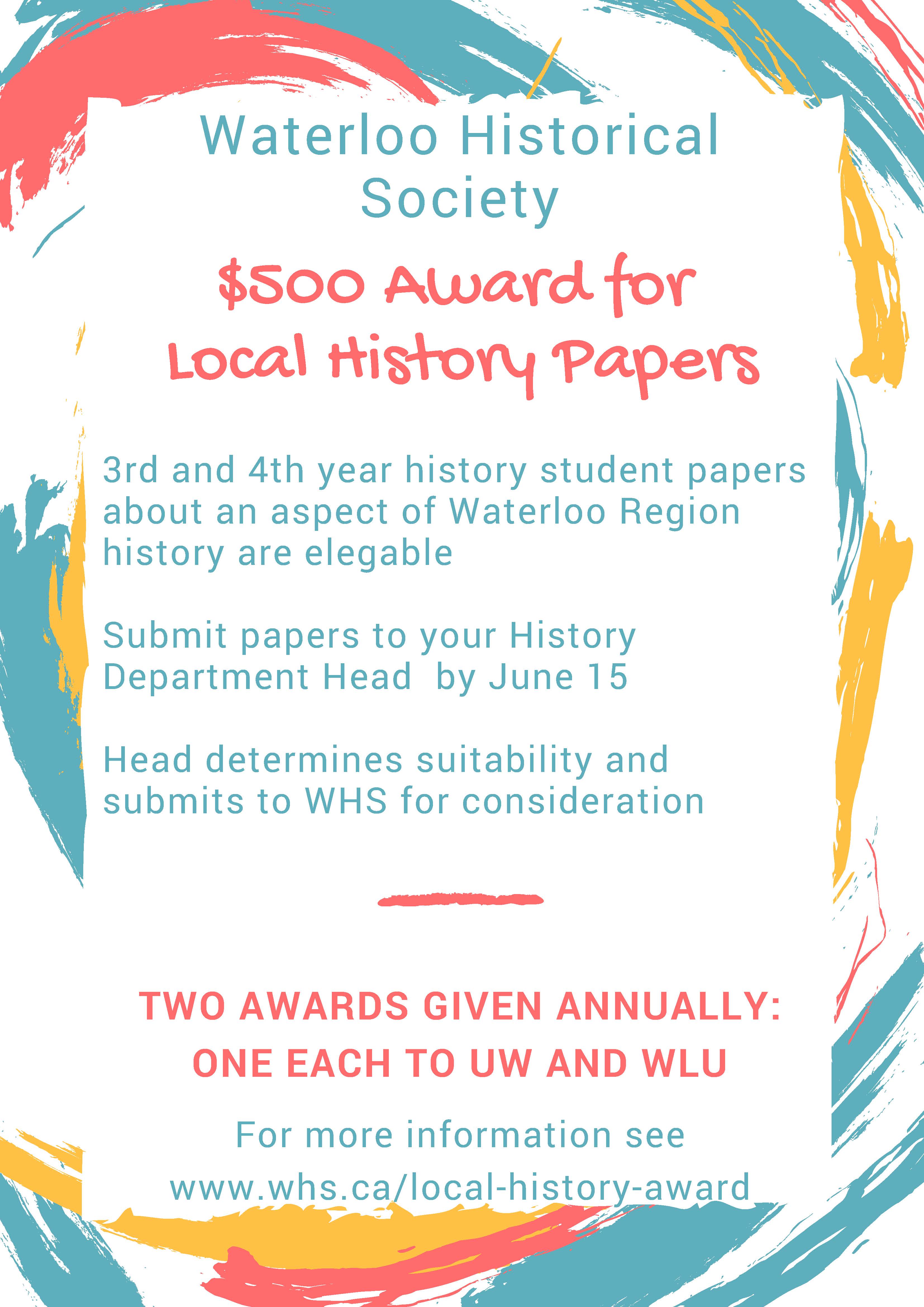 Local History Award Waterloo Historical Society